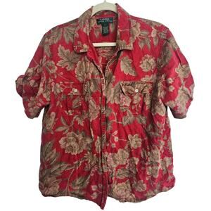 VTG Lauren Ralph Lauren Womens Floral Linen Blouse Size L English Country Safari